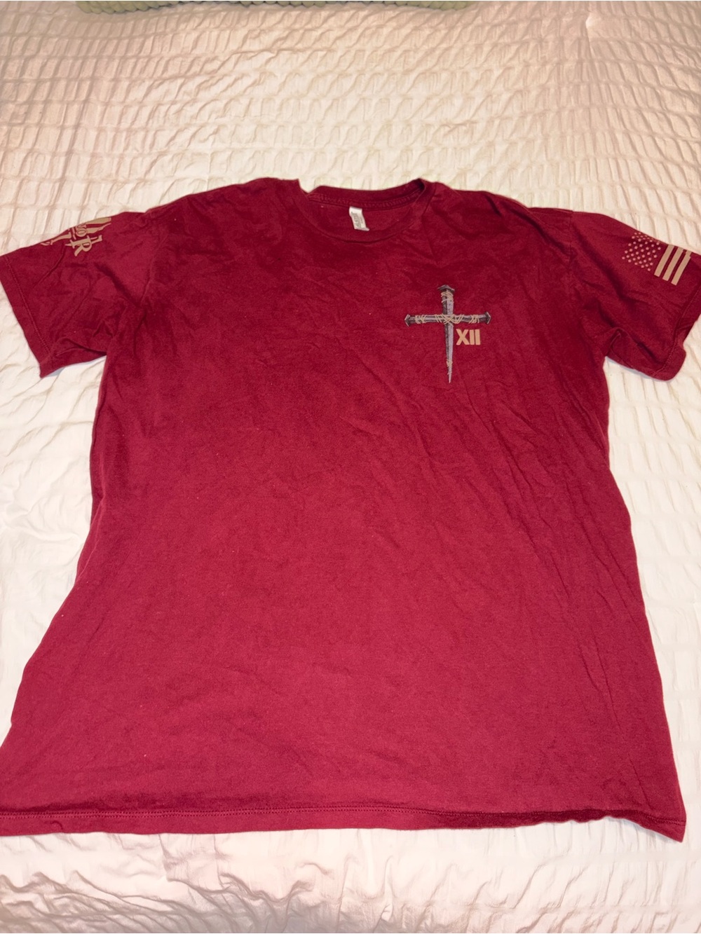 Alstyle Burgundy Short-Sleeve Tee with Cross and XII Graphic
